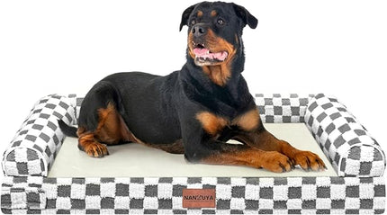 Large Dog Bed Orthopedic Washable: Beds Bolster XXL Bed Big XLarge Dogs Egg Crate Foam Sofa Couch Waterproof Removable Cover - Dark Grey Grid