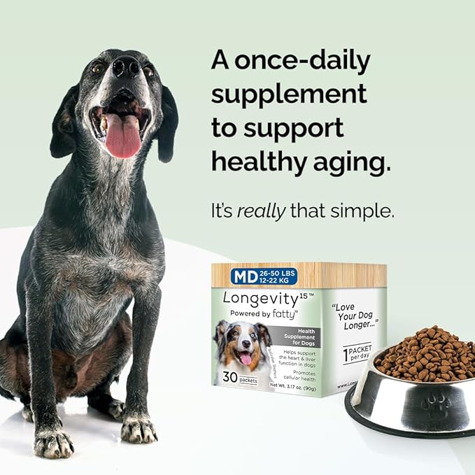 Longevity15 – C15:0 – Fatty Acid Health Supplement for Dogs – Healthy Pet Supplies – for Medium Dogs, 3 Pack
