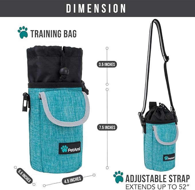 PetAmi Dog Treat Pouch, Large Pet Training Treat Pouch with Pocket, Dog Trainer Essentials Supply Holder with Poop Bag Dispenser, Training Bag for Kibbles Toys, 3 Ways to Wear (Turquoise)