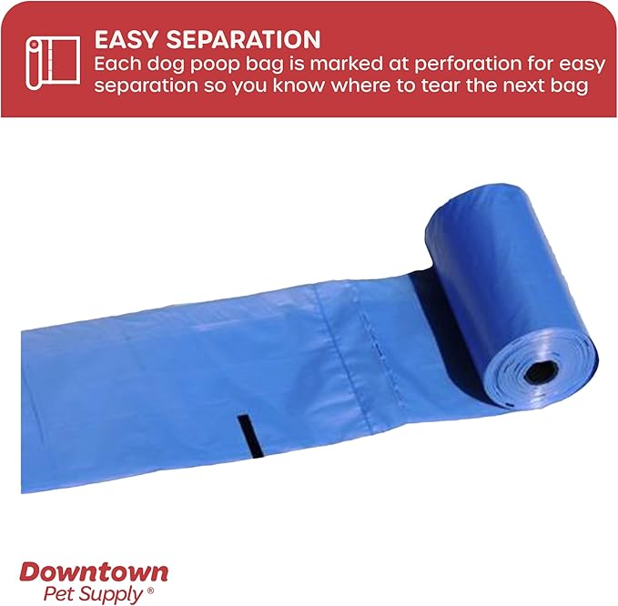 Downtown Pet Supply Poop Bags for Dogs with Dispenser, 180 Count - Leak-Proof Dog Waste Bags and Bone-Shaped Dog Poop Bags Holder for Leash - Blue, 12.5" x 8.5"