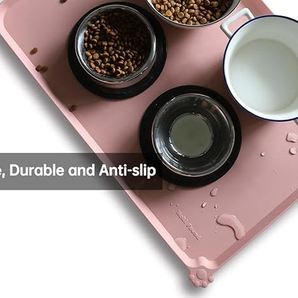 Hoki Found Large Non Slip Pet Feeding Mats - Silicone tray - Waterproof Bowls - Neutral Pink