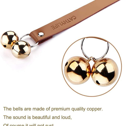 Leather Dog Doorbells for Door Knob/Potty Training/Go Outside, Length Adjustment Copper Dog Bell, Housetraining Hanging Bell, Brown Leather Golden Bells.