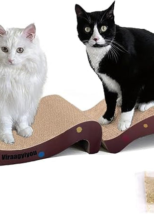 Cat Scratcher, Cat Scratching Board, Cat Scratcher Set, Scratch-Resistant Cat Scratching Post Large (20L X 4H in.) and Small (16.5L X 2.5H in.), Corrugated Cardboard