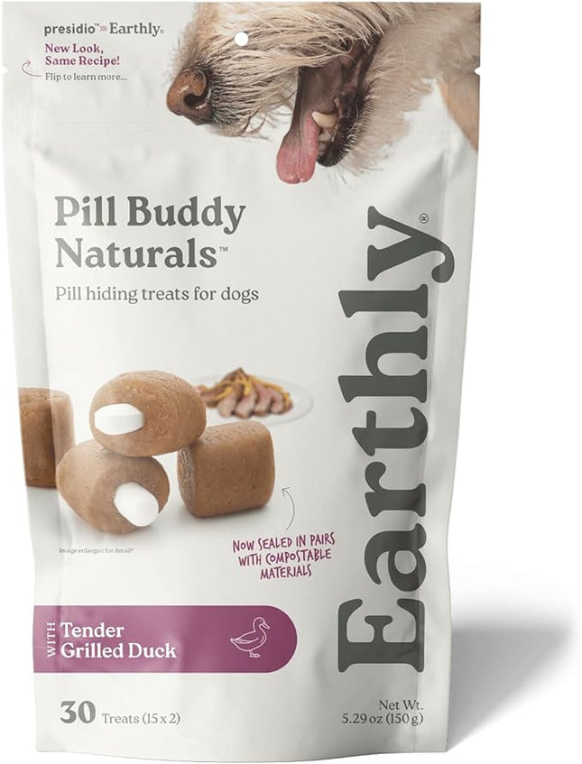 Earthly Pill Buddy Naturals - Duck (Chicken-Free) Pill Hiding Treats for Dogs - Pill Pocket for Any Size Medication - 30 Servings