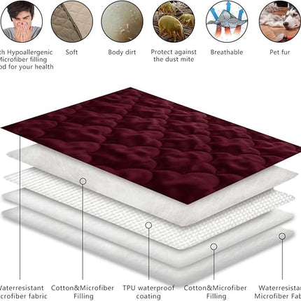 SPXTEX Dog Bed Cover Washable Pee Pads Dog Blankets for Puppy Large Dog Cat,Sofa Reversible Changing Pad Reusable 1 Piece（52"x82",Burgundy+Pink）