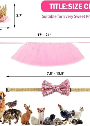 BINGPET Doggy Tutu Skirt Dog Cat Birthday Party Supplies,Cat Dogs Wedding Dresses with Bowtie and Dog Party Hats Princess Crown Hat Set,Sweet Gift for Small to Medium Dogs Cat