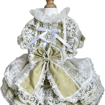 Fashion Sweet Puppy Dog Lace Princess Tailored Dress for Mini and Petite Dog A-Matcha Green Small