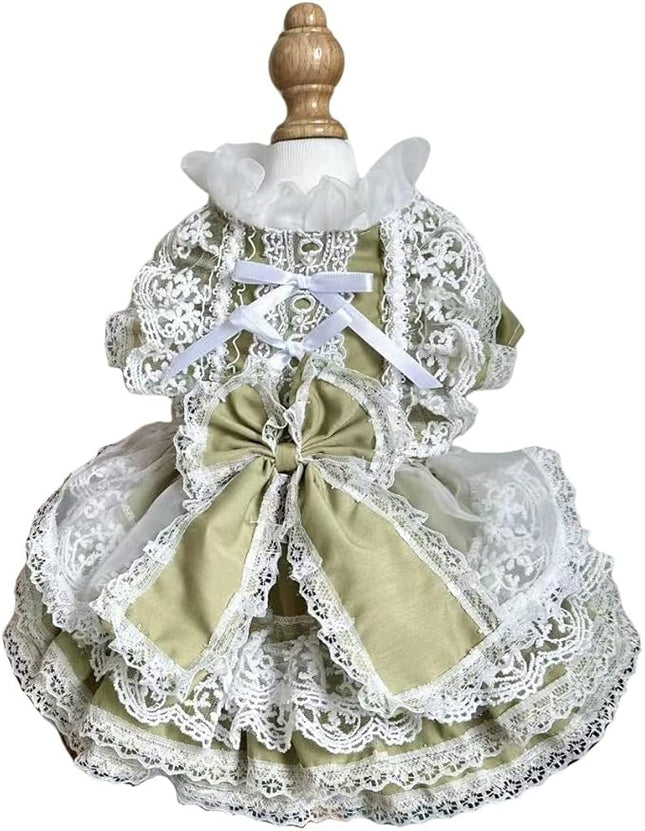 Fashion Sweet Puppy Dog Lace Princess Tailored Dress for Mini and Petite Dog A-Matcha Green Small