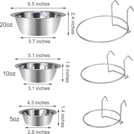 Wontee Pet Bowl Stainless Steel Hanging Food Water Bowls Bird Cage Feeder for Birds, Parrots, Small Sized Dogs and Cats (M)