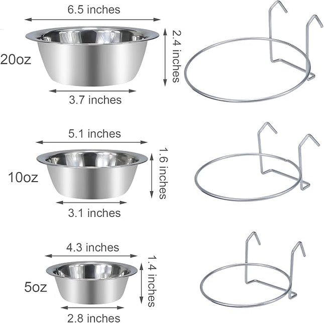 Wontee Pet Bowl Stainless Steel Hanging Food Water Bowls Bird Cage Feeder for Birds, Parrots, Small Sized Dogs and Cats (S+M+L)