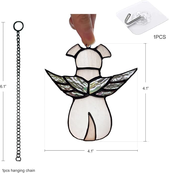 ZUAJITER Stained Glass Window Hanging Angel Dog Memorial Gifts for Loss of Dog Sympathy Gift Suncatcher, Passing Away Remembrance Memory Ornaments for Dog Lovers, Pet Bereavement Rainbow Wings