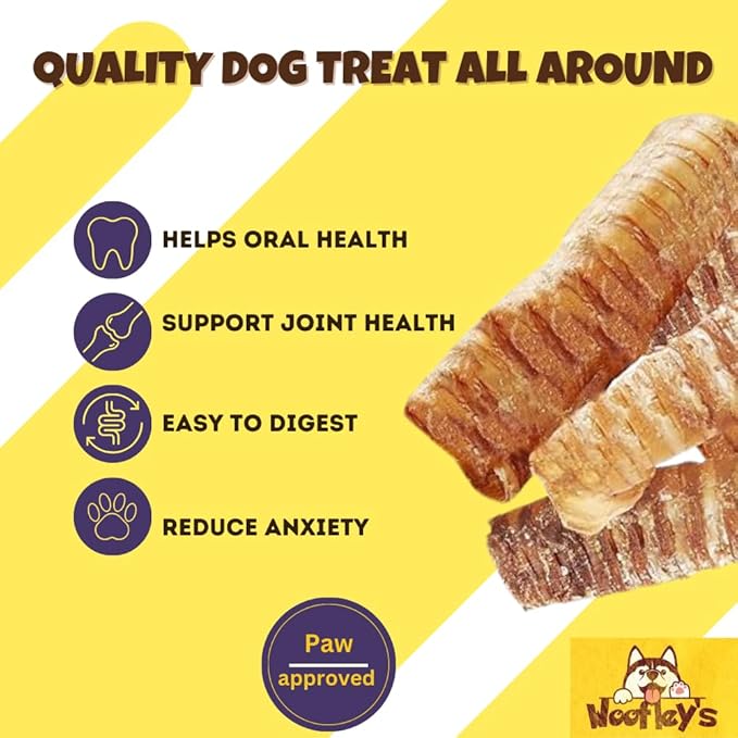 Woofley's Beef Trachea - 3-4 Inch - 50 Pack - Trachea Treats for Dogs - Natural Source of Glucosamine and Chondrotin for Joint Health - 100% Natural Beef Windpipe for Dogs
