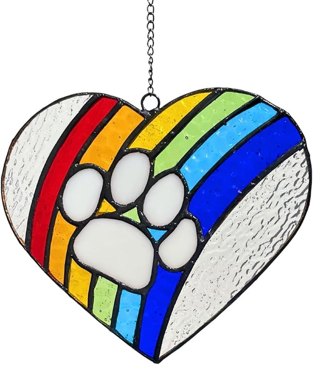 LASTINGTAILS Stained Glass Rainbow Bridge Dog Memorial Gifts for Loss of Dog, Heart Paw Print Suncatcher Loss of Dog Sympathy Gift, Dog Passing Away Gifts, Pet Remembrance for pet Lovers