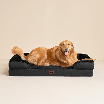 EHEYCIGA Orthopedic Dog Bed for Medium Dogs, Waterproof Memory Foam Medium Dog Beds with Sides, Non-Slip Bottom and Egg-Crate Foam Pet Couch Bed with Washable Removable Cover, Black