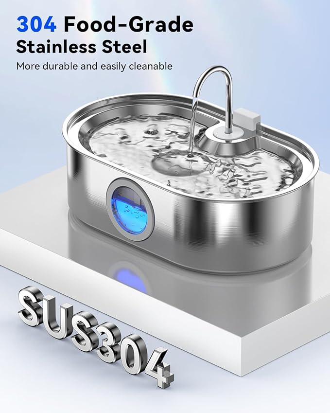 3.4Gal Dog Water Fountain for Large Dogs, 13L Stainless Steel Large Pet Fountain with Deeper & Wider Drinking Area, Automatic Dog Water Bowl Dispenser with Water Window(with 7 Filters)