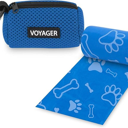 Best Pet Supplies Dog Poop Bag Holder Leash Attachment with 15 Bags, Royal Blue, Reusable Mesh Dispenser Pouch for Travel, Walking, Park, and Outdoor Use, Soft and Durable with Clip-On