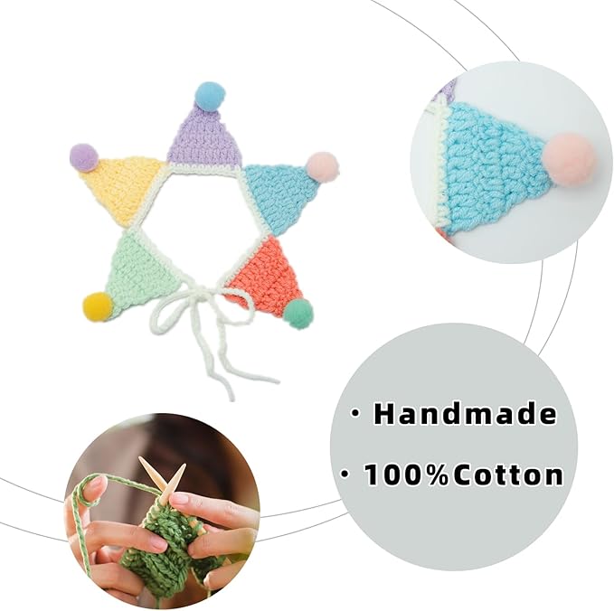 Halloween Cat Costume,Handmade Knitted Rainbow Dog Bandanas,Five-Pointed Star Cat Outfit,Dog Costume,Outfit Accessories(Rainbow)