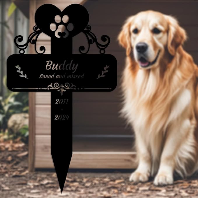 Custom Dog Grave Marker Metal Cross Memorial Gifts Personalized Pet Loss Sign with Name Dog Tombstones for Graves Outdoor Dog Yard Stake