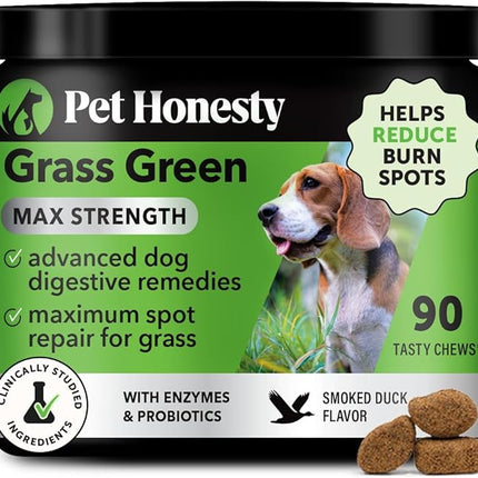 Grass Green Max Strength Chews for Dogs – Premium Dog Urine Lawn Spot Saver Supplement – Supports Healthy Digestion, Gut & Urinary Health with Probiotics, DL-Methionine & Yucca (90ct Duck Flavor)
