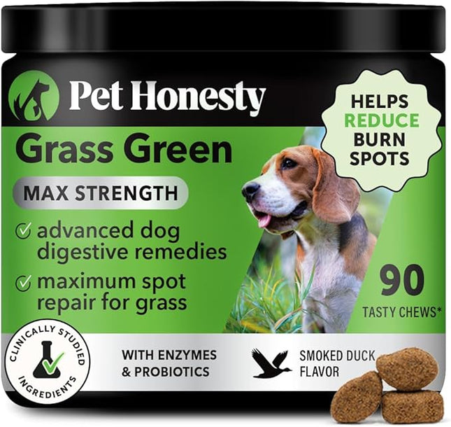 Grass Green Max Strength Chews for Dogs – Premium Dog Urine Lawn Spot Saver Supplement – Supports Healthy Digestion, Gut & Urinary Health with Probiotics, DL-Methionine & Yucca (90ct Duck Flavor)