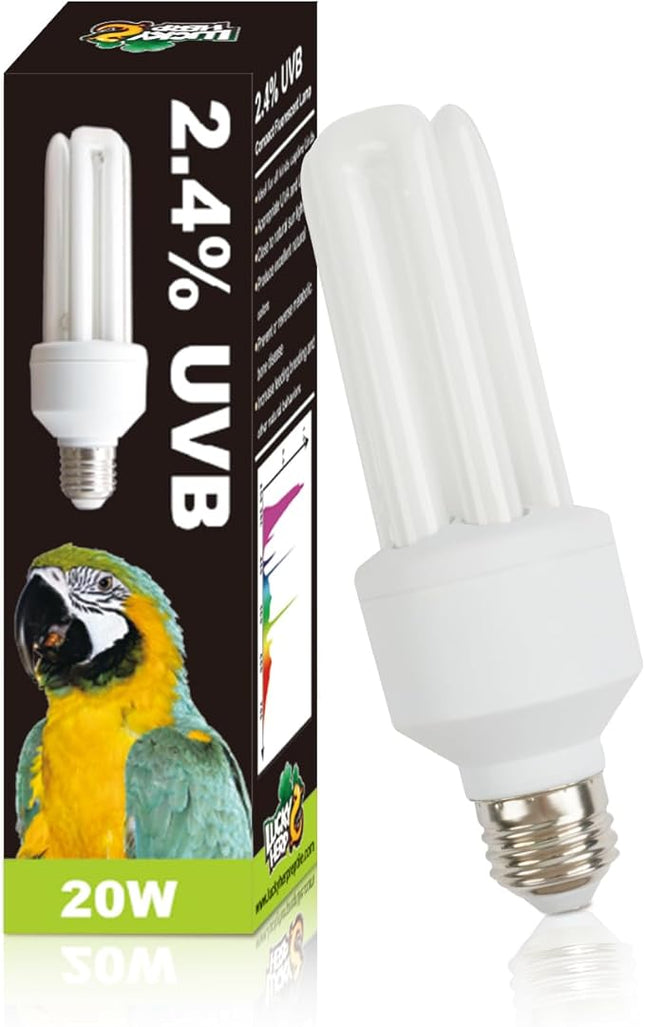 LUCKY HERP UVA UVB Light Bulb for Birds 2.4 UVB 20W Compact Flourescent Lamp for All Kinds Captive Birds