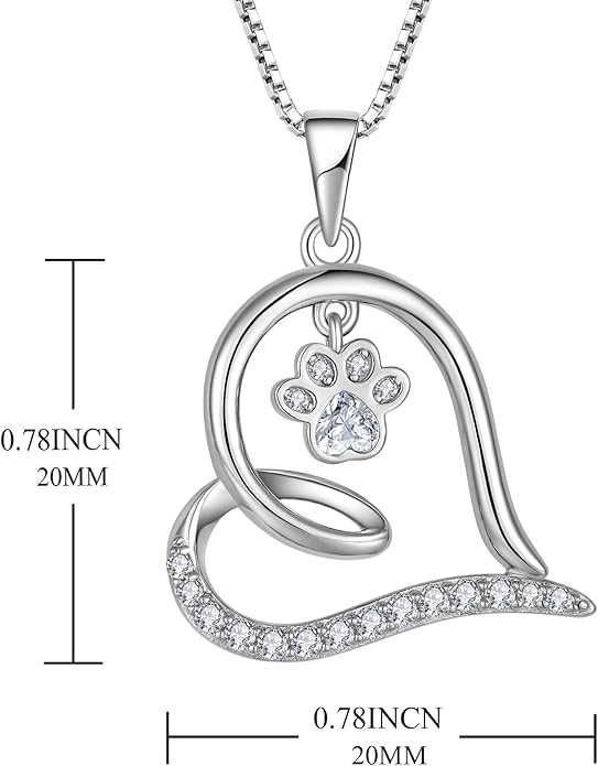 STARCHENIE Puppy Dog Necklace 925 Sterling Silver Love Heart Pendant Cat Pet Paw Print Jewelry for Women