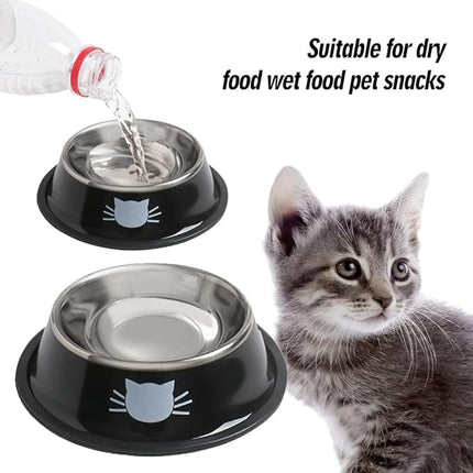 Cat Bowls for Food and Water,2PCS Rapsrk Non-Slip Stainless Steel 8 Oz Pet Bowl with Removable Rubber Base Dog Bowl