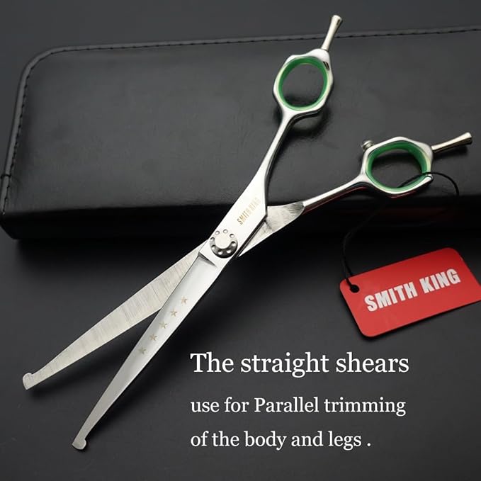 7 inches Safe Dog Grooming Scissors Set with Round Tip,Straight & Thinning & Curved Shears Set with comb for Dog & Cat Grooming &human hair cutting (Green 4 in 1 with comb)
