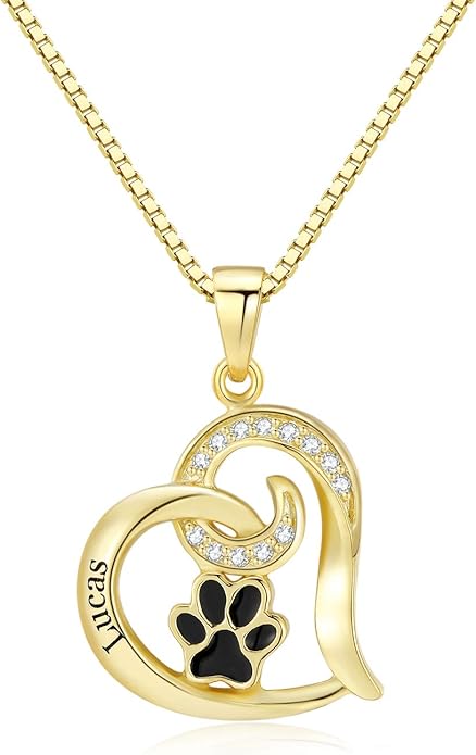 Customized Paw Print Necklace Personalized Pet Name Necklace Custom Engraved Dog Cat Paw Pendant Necklace Pet Memorial Gift for Pet Lovers