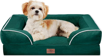 Comfort Expression Orthopedic Dog Bed for Medium Dogs 28x19 Inch, Waterproof Supportive Egg Crate Foam Medium Pet Bed with Removable Bolsters, Dog Couch with Washable Cover & Non-Slip Bottom, Emerald