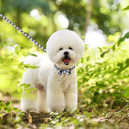 EXPAWLORER Dog Collar and Leash Set - Classic Plaid Dog Bow Tie and Dog Bandana Collar, Dog Leash Tangle Free, Adjustable Collars for Medium Dogs, Holiday Ideal Gift, M