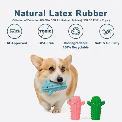 Squeaky Dog Toys for Medium Dogs, Soft Latex Rubber Cactus Dog Ball, Cute Bounce Squeak Pet Toy