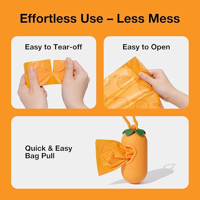 VETRESKA Citrus Scented Dog Poop Bags, Leak Proof, Extra Thick and Large Pet Waste Bags for Dogs Walking, Cat Litter and Babies' Diaper, 300 Count Bags (20 Refill Rolls), Orange