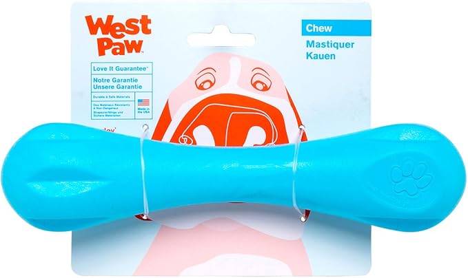 WEST PAW Zogoflex Hurley Dog Bone Chew Toy – Floatable Pet Toys for Aggressive Chewers, Catch, Fetch – Bright-Colored Bones for Dogs – Recyclable, Dishwasher-Safe, Non-Toxic, Large, Aqua