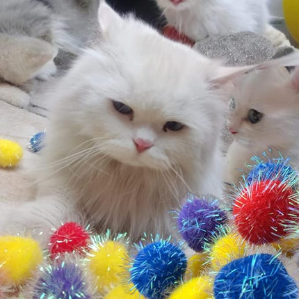 20 Pieces 1.6 inches Sparkle Pom Pom Balls for Cat - Interactive Glitter Balls, Multicolor, Best as Kitten Play Toys