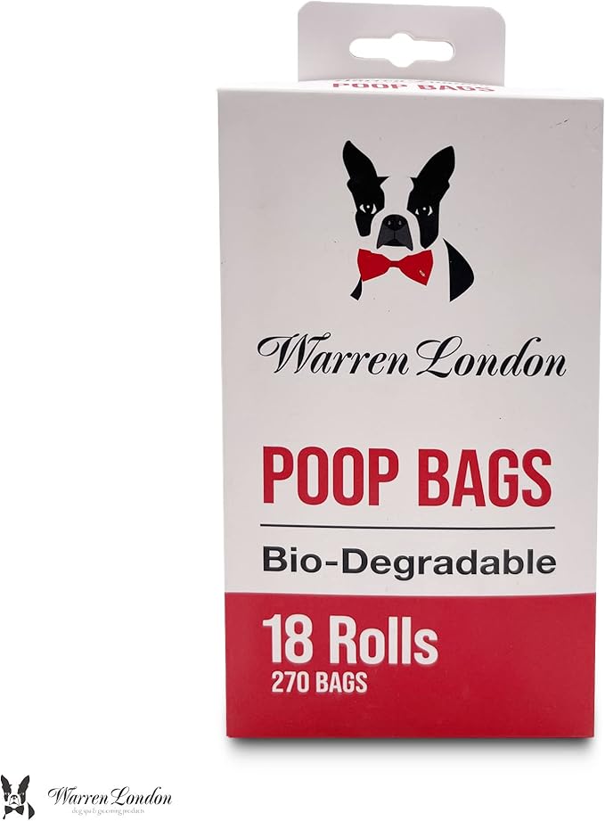Warren London Poop Bags For Dogs & Pets | Earth Friendly Dog Poop Bags for Cleaning Pet Waste | Boston Terrier French Bulldog Pug | Box of 18 Rolls