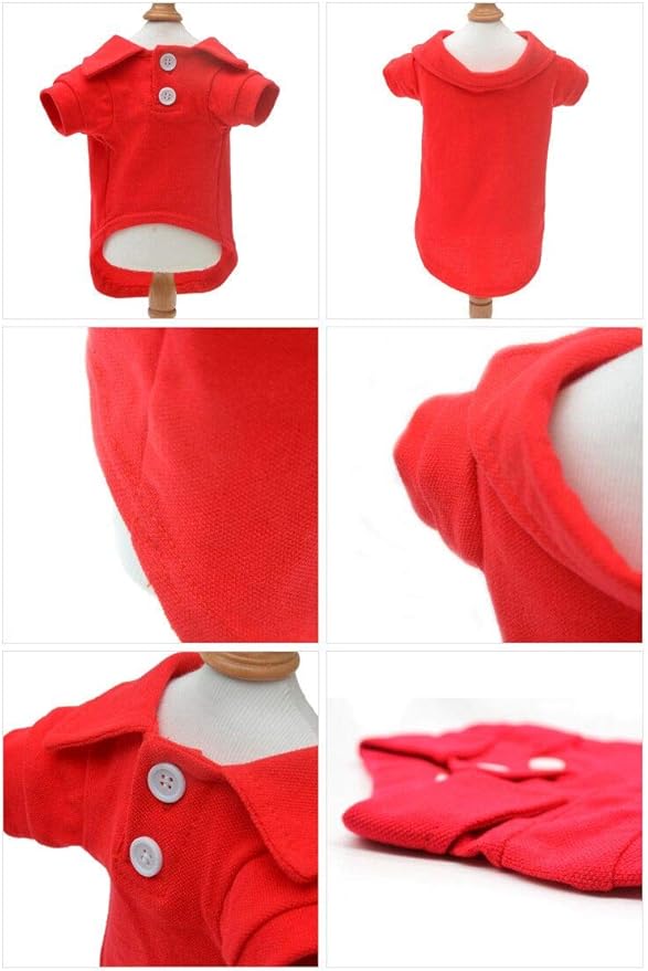 lovelonglong Basic Dog Polo Shirts Premium Cotton, Polo T-Shirts for Large Medium Small Dogs with a Two-Button Collar Blank Color Red XXL