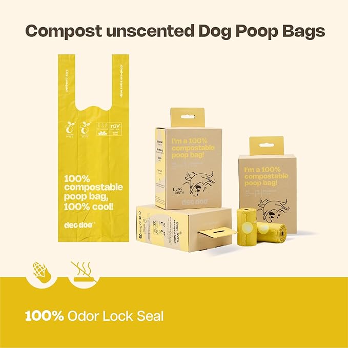 Compostable Dog Poop Bags Rolls with Handles ASTM D6400 & EN 13432 Compliant 144Counts Biodegradable Dog Waste Bags for Dogs Leak Proof Extra Thick Waste Bags for Walking Doggy