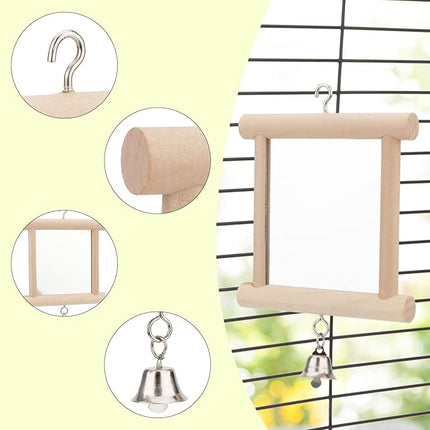 Hypeety Pet Bird Mirror with Bell Interactive Parrot Toy for Parrot Macaw African Greys Budgies Cockatoo Parakeet Cockatiels Conure Lovebird Cage Bells Mirror (C)