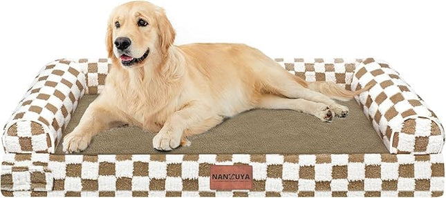 Large Dog Bed Orthopedic Washable: Beds Bolster XL Bed Medium Large Dogs Egg Crate Foam Couch Sofa Waterproof with Removable Cover - Brown Grid