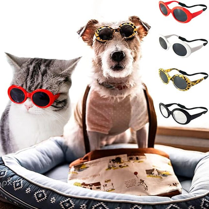 Pibupibu Retro Oval Small Dogs Cats Eye Wear Party Favors Pet Sunglasses Set Cute Funny Cosplay Dolls Costume Photo Props