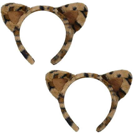 Beviliu Leopard Cheetah Ears Headband, Leopard Cat Hairband for Women, Leopard print Costume Bear Bunny Dog Headband for Birthday Party Halloween Christmas Washing Makeup Cosplay, 2Pack