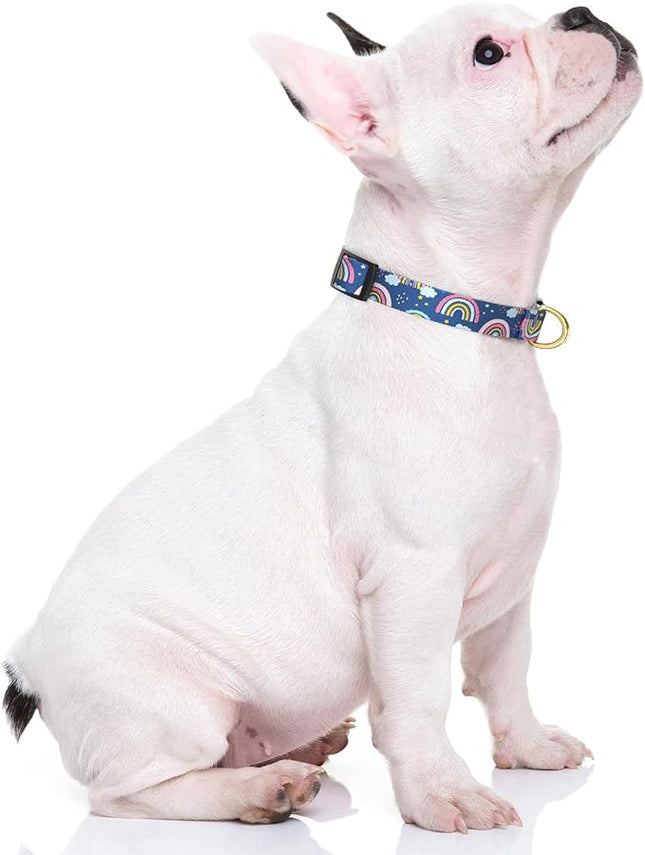 Rnivvi Dog Collar for Small Dogs, Cute Heavy Duty Adjustable Puppy Collar with Quick Release Buckle for Girl & Female, Pet Accessories for Walking Running, XS Length 5/8" Width, Blue Rainbow