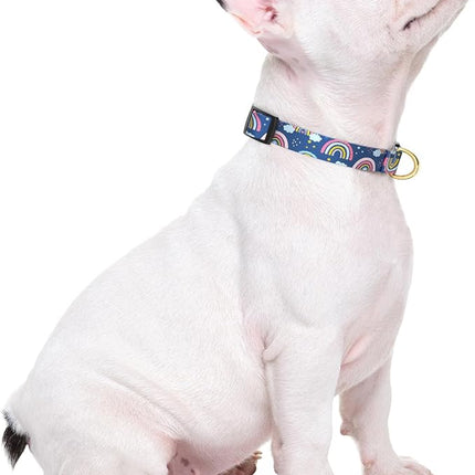 Rnivvi Dog Collar for Small Dogs, Cute Heavy Duty Adjustable Puppy Collar with Quick Release Buckle for Girl & Female, Pet Accessories for Walking Running, S Length 3/4" Width, Blue Rainbow