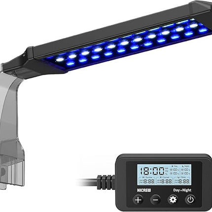 NICREW Marine Clip on Aquarium Light, Saltwater Fish Tank Light for Coral Reef Tanks with LCD Timer, 2 Lighting Modes