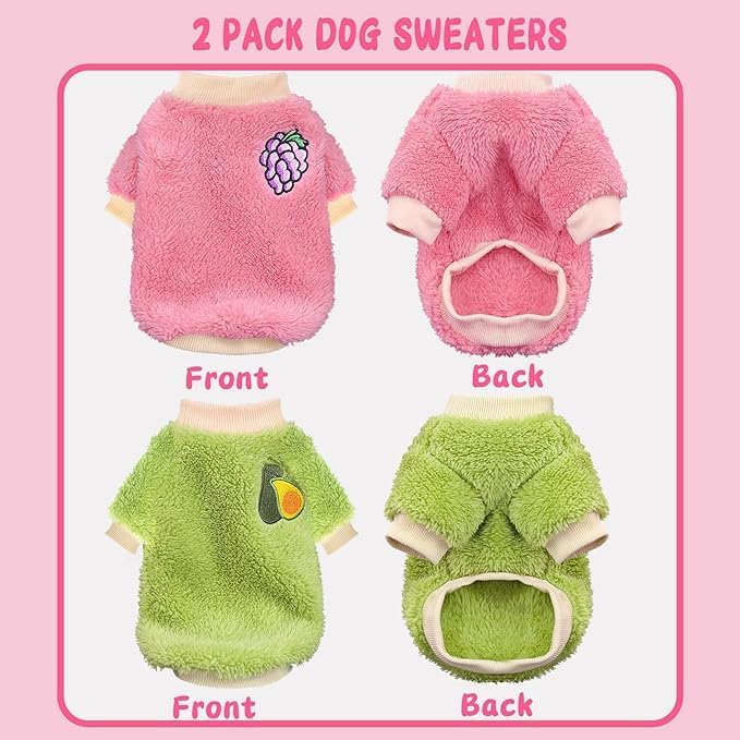 2 Pieces Dog Sweaters for Small Dogs Girl Sweater Winter Warm Puppy Clothes Fleece Chihuahua Sweater Cute X-Small Dog Clothes for Girls Cat Clothes XXL