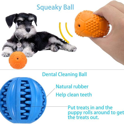 Puppy Balls - Pack with Different Functions & Teething Toys for Small Dogs, Squeaky Dog Balls, Rubber Chew Toys for Enrichment
