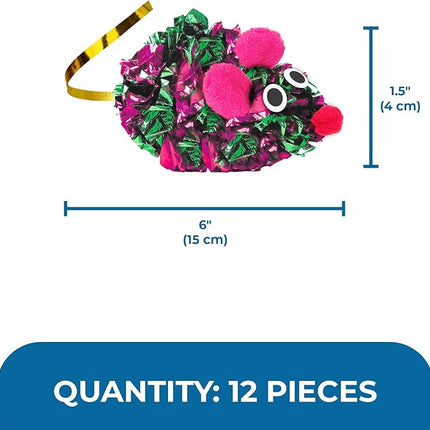 SunGrow 12 Pack Cat Crinkle Mice, 6x1.5 Inch Mice for Indoors, Keep Your Feline Energetic & Excited with Vibrant Colors, Lightweight Design for Long-Lasting Fun, Perfect for Playtime