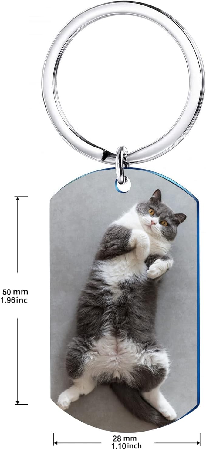 Funnylife Personalized Pet Memorial Keychain for Cats Stainless Steel Custom Cat Photo Keychain Pet Memory Keepsake Loss of Cat Sympathy Gifts