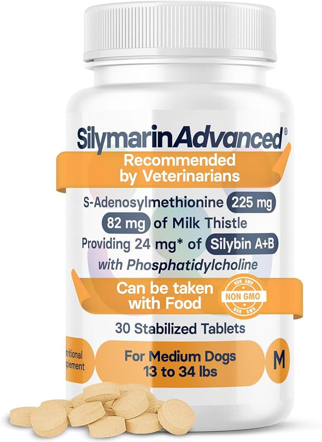 Liver Health Supplement for Medium Dogs - Milk Thistle for Dogs Liver Support with S-Adenosylmethionine (Same) & Silybin - 30 Tablets